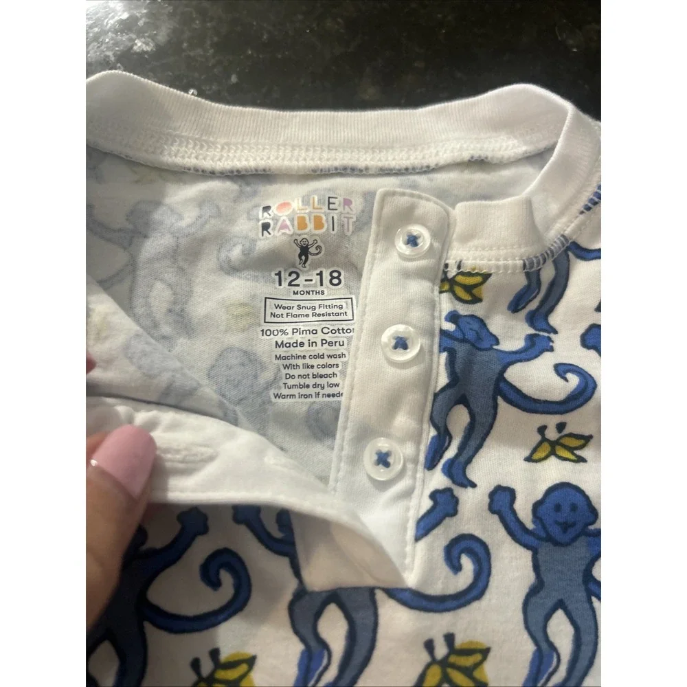 Roller Rabbit Toddler Monkey Animal Print 2-Piece Pajama 12-18M Preppy Soft